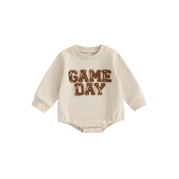 Jxzom Baby Boy Girl Football Season Romper Sweatshirt 0 3 6 12 18 Months Letter Embroidery Game Day Bodysuit Fall Winter Outfit