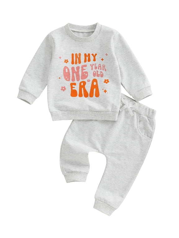 Baby Girl First Birthday Outfit In My One Year Old Era Sweatshirt Tops Long Sleeve 1st Birthday Shirt Pants Fall Clothes Set