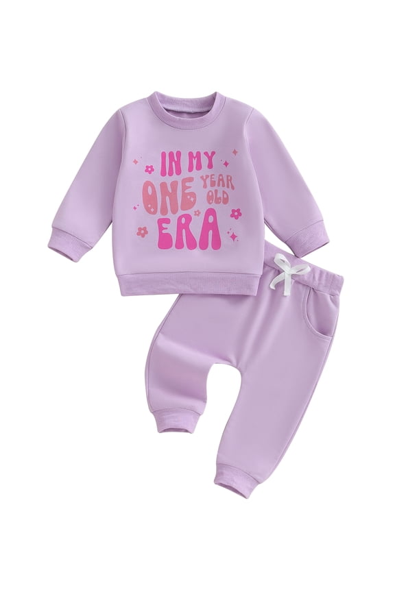 Baby Girl First Birthday Outfit In My One Year Old Era Sweatshirt Tops Long Sleeve 1st Birthday Shirt Pants Fall Clothes Set