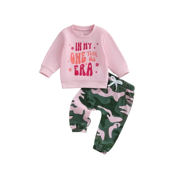 Jxzom Baby Girl First Birthday Outfit In My One Year Old Era Sweatshirt Tops Long Sleeve 1st Birthday Shirt with Rugby/Camouflage Pants Fall Clothes Set