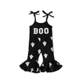 thumbnail image 1 of Jxzom Baby Girl Halloween Outfit Boo Ribbed Toddler Romper Overalls Jumpsuit Spaghetti Strap Ghost Bell Bottoms Outfits, 1 of 9