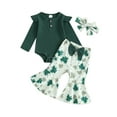thumbnail image 1 of Jxzom Baby Girl St Patricks Day Outfit 3 6 12 18 Months Long Sleeve Rib Knit Ruffle Romper Shamrock Flare Pants Headband Spring Clothes, 1 of 8