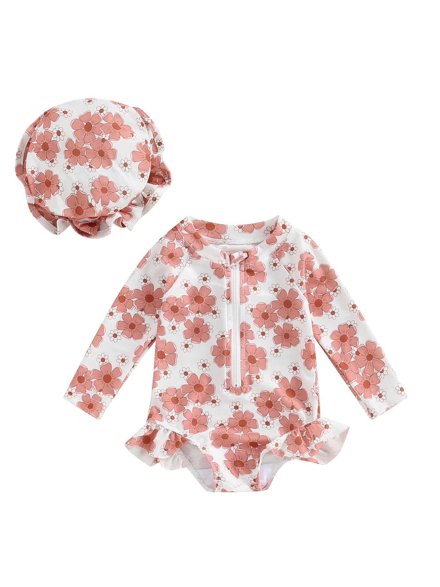 Jxzom Baby Girls Swimsuit, Long Sleeve Flower Print Zipped Bikini with