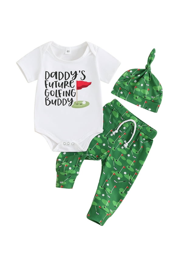 Baby Golf Outfit Girl Boy Daddy's Future Golfing Buddy Funny One Piece Romper Golf Pants 3 6 12 18 Months 3Pcs Summer Clothes Set