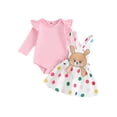 thumbnail image 1 of Jxzom Easter Newborn Baby Girl Bunny Outfit Long Sleeve Romper Rabbit Suspender Skirt Overall Dress Headband My 1st Easter Outfit, 1 of 8