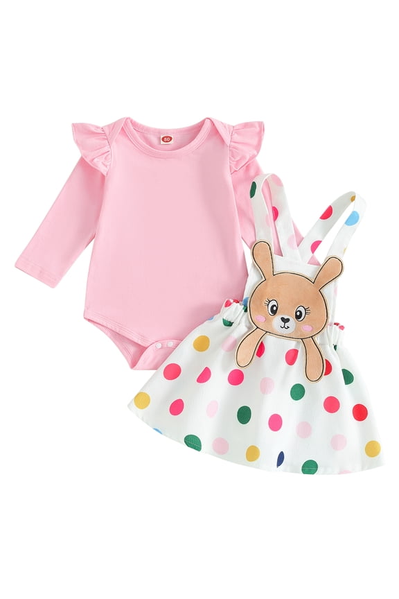 Easter Newborn Baby Girl Bunny Outfit Long Sleeve Romper Rabbit Suspender Skirt Overall Dress Headband My 1st Easter Outfit