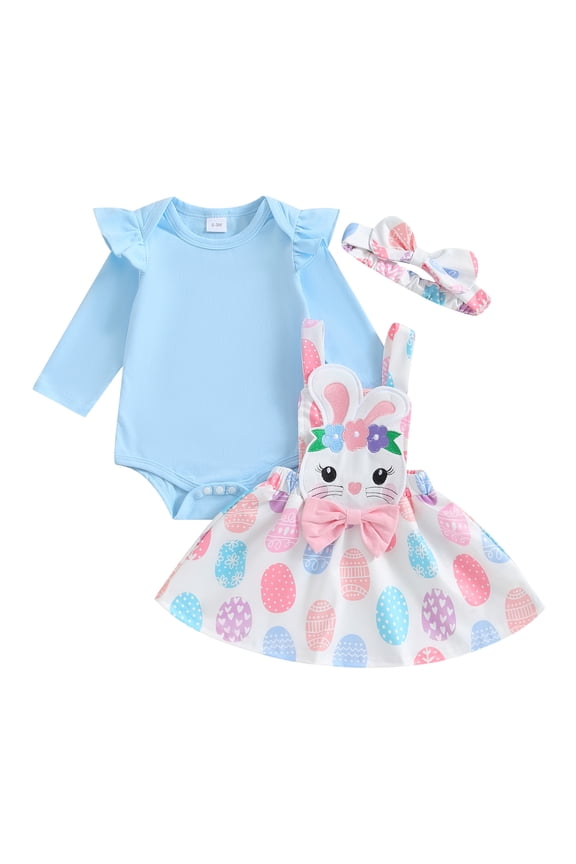 Easter Newborn Baby Girl Bunny Outfit Long Sleeve Romper Rabbit Suspender Skirt Overall Dress Headband My 1st Easter Outfit