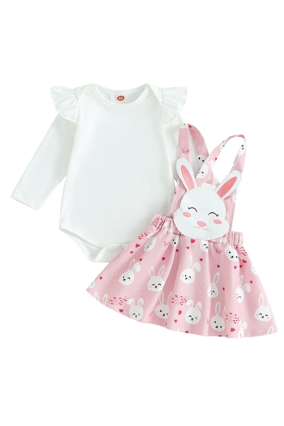 Easter Newborn Baby Girl Bunny Outfit Long Sleeve Romper Rabbit Suspender Skirt Overall Dress Headband My 1st Easter Outfit