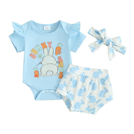Jxzom Easter Outfit Baby Girl Short Sleeve 0 3 6 12 18 Months Bunny Carrot Romper Rabbit PP Shorts 3Pcs Summer Clothes Set