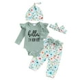 thumbnail image 1 of Jxzom Hello I'm New Here Baby Clothes Set Newborn Ruffle Ribbed Romper Top Floral Shorts Set Little Coming Home Spring Outfit, 1 of 8