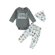 Jxzom Infant Baby Boy Farm Letter Onesie Romper and Long Pants Newborn Coming Home Outfit Cute Clothes Sets with Hat