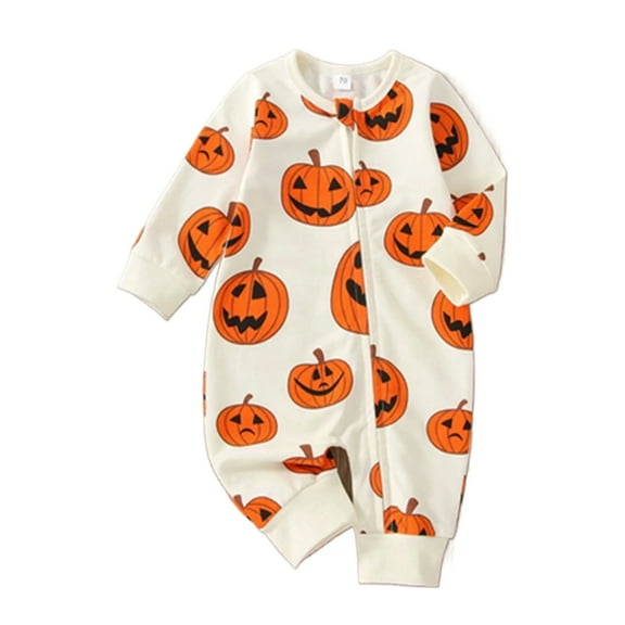 Jxzom Infant Baby Boy Girl Halloween Outfit Pumpkin Print Long Sleeve Romper Oversized Zipper Jumpsuit 0 6 12 18 24 Months Cute Clothes