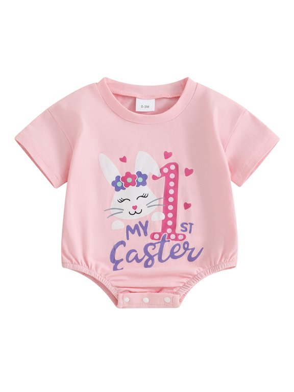Infant Baby Boy Girl My First Easter Outfit 0 3 6 12 18 Months Bunny Carrot Romper Long Sleeve Crewneck Sweatshirt Bodysuit