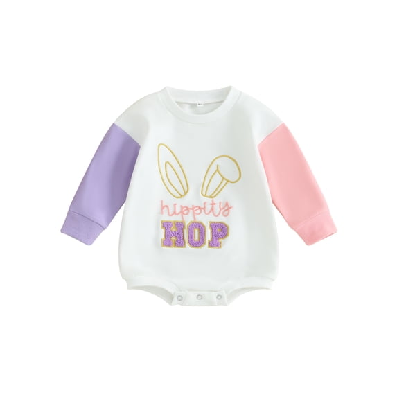 Jxzom Infant Baby Boy Girl My First Easter Outfit 3 6 12 18 Months Bunny Ear Contrast Color Romper Crewneck Sweatshirt Bodysuit