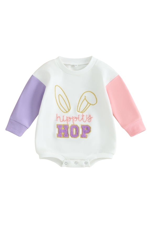 Infant Baby Boy Girl My First Easter Outfit 3 6 12 18 Months Bunny Ear Contrast Color Romper Crewneck Sweatshirt Bodysuit
