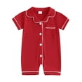 thumbnail image 1 of Jxzom Infant Baby Boy Girl Pajamas Rompers 0 3 6 12 18 24 Months Short Sleeve Solid Buttons Jumpsuit Overalls Summer Clothes, 1 of 8