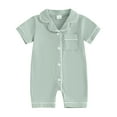 thumbnail image 1 of Jxzom Infant Baby Boy Girl Pajamas Rompers 0 3 6 12 18 24 Months Short Sleeve Solid Buttons Jumpsuit Overalls Summer Clothes, 1 of 8