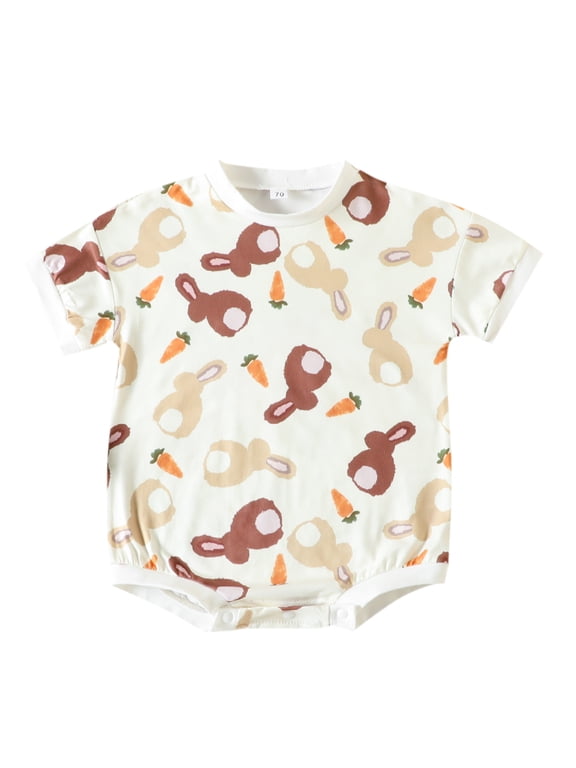 Infant Baby Girl Boy Easter Outfit 6M 12M 18M 24M Bunny Romper Shirt Short Sleeve Bubble Onesie Bodysuit Summer Outfit