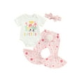 thumbnail image 1 of Jxzom Infant Baby Girl My First Easter Outfit 3 6 12 18 Months Short Sleeve Letter Print Romper Flare Pants Headband 3Pcs Clothes Set, 1 of 8