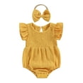 thumbnail image 1 of Jxzom Infant Baby Girl Summer Romper Outfits 0 3 6 12 18 Months Solid Color Cotton Jumpsuit and Bow Headband Clothes Set, 1 of 8