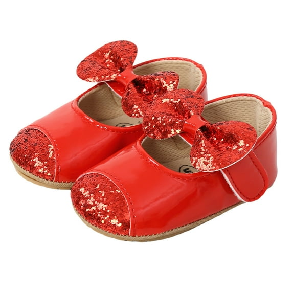 Jxzom Infant Baby Girls First Walkers Princess Shoes Solid PU Sequins Bow Lace Up Glitter Crib Sole Sneaker