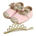thumbnail image 1 of Jxzom Infant Baby Girls First Walkers Princess Shoes Solid PU Sequins Bow Lace Up Glitter Crib Sole Sneaker, 1 of 7