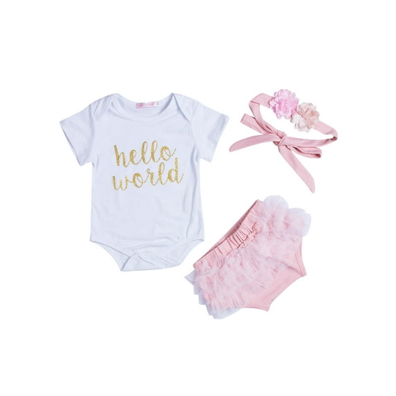Jxzom Infant Newborn Baby Girl Summer Outfits 0 3 6 12 18 Months Hello World T-shirt Tops+Tutu Dress Skirt 3PCS Clothes Sets