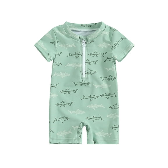 Jxzom Kids Toddler Baby Boy Rash Guard One Piece Swimsuit Rompers Zipper Short Sleeve Turtle/Shark Print Bathing Suit Swimwear