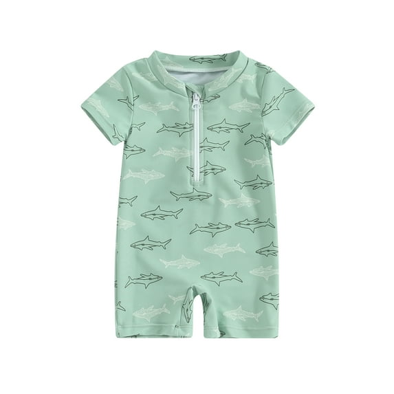 Jxzom Kids Toddler Baby Boy Rash Guard One Piece Swimsuit Rompers Zipper Short Sleeve Turtle/Shark Print Bathing Suit Swimwear