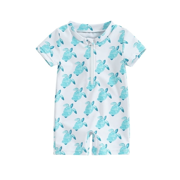Jxzom Kids Toddler Baby Boy Rash Guard One Piece Swimsuit Rompers Zipper Short Sleeve Turtle/Shark Print Bathing Suit Swimwear
