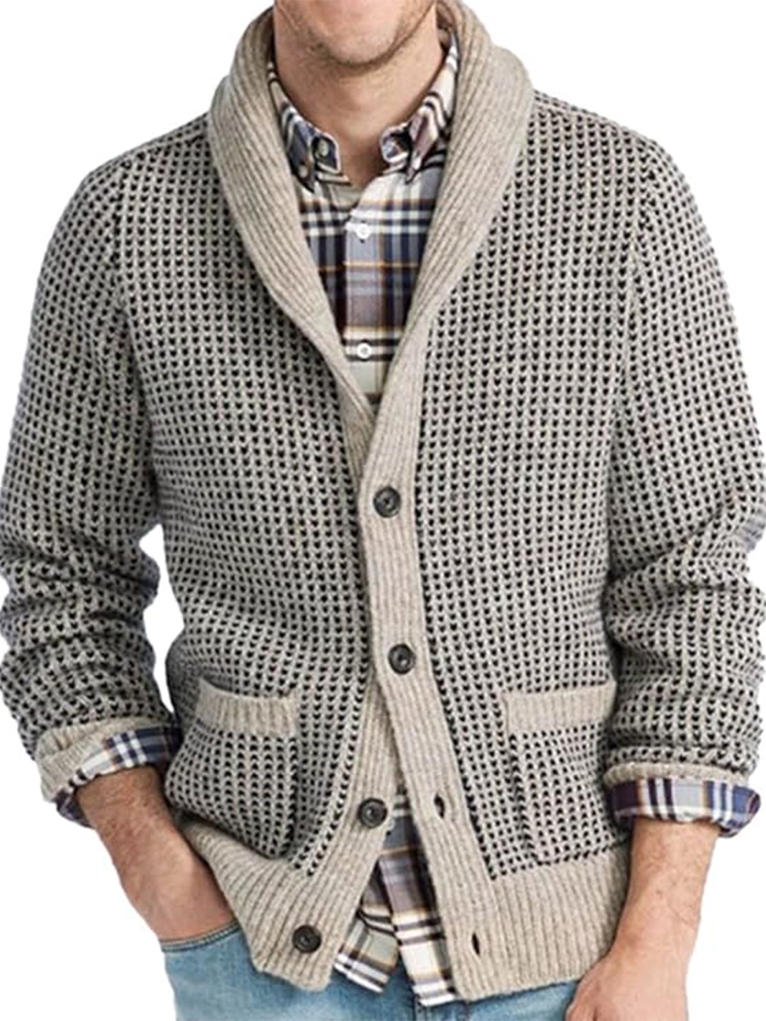 Jxzom Men's Autumn Winter Knitwear Coat Long Sleeve Lapel Button Up ...