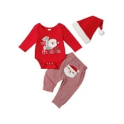 Jxzom My First Christmas Outfit Baby Girl Boy Santa Romper Long Sleeve Bodysuit and Long Pants with Santa Hat 3Pcs Clothes Set