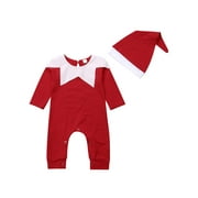 Jxzom My First Christmas Outfit Boy Girl 0 6 12 18 24 Months Santa Claus Elf Costumes Long Sleeve Romper Jumpsuit with Hat Set