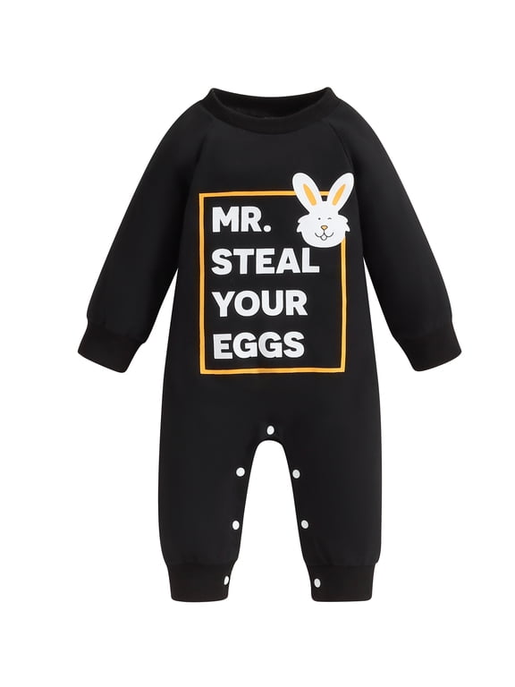 My First Easter Baby Boy Girl Outfit Mr. Steal Your Eggs Long Sleeve Jumpsuit Romper 0 3 6 12 18 Months Newborn Easter Clothes