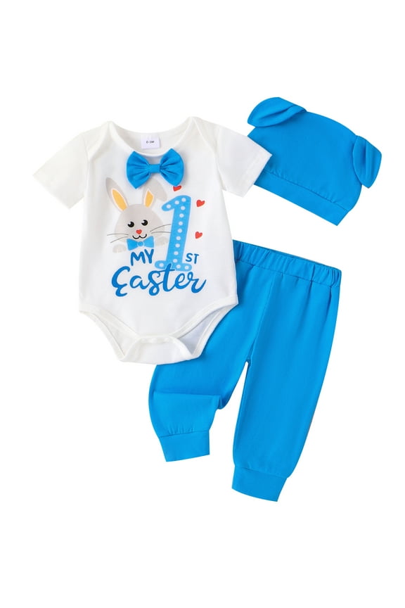 My First Easter Baby Girl Boy Outfit Bunny Romper Bodysuit Pants Bunny Ear Hat 0 3 6 9 12 18 Months Summer Clothes Set