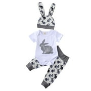 Jxzom My First Easter Newborn Infant Baby Girl boy Outfit 3M 6M 12M 24M Short Sleeve Bunny Romper Pants hat 3Pcs Clothes Set