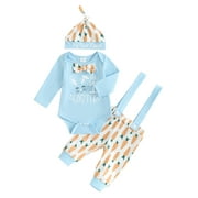 Jxzom My First Easter Outfit Baby Boy Gentleman Bunny Print Romper Carrots Suspender Pants with Hat 3pcs Easter Clothes Sets