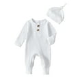thumbnail image 1 of Jxzom Newborn Baby Boy Girl Clothes Ribbed Romper Solid Long Sleeve Knit Bodysuit Jumpsuit Hat 2Pcs Coming Home Outfit, 1 of 8