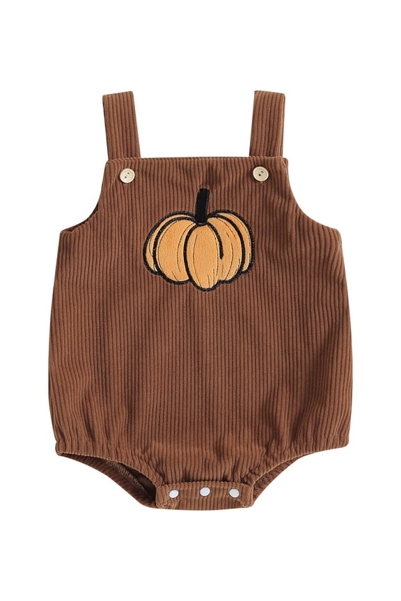 Newborn Baby Boy Girl Corduroy Romper Halloween Outfits 0 3 6 12 18 Months Pumpkin Ghost Print Sleeveless Straps Overall Bodysuit