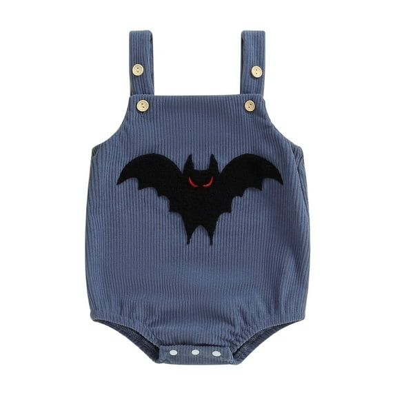 Jxzom Newborn Baby Boy Girl Corduroy Romper Halloween Outfits 0 3 6 12 Months Pumpkin/Bat/Ghost Embroidery Sleeveless Straps Overall Bodysuit
