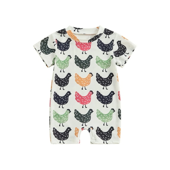 Jxzom Newborn Baby Boy Girl Farm Outfits 0 3 6 9 12 Months Chicken Print Short Sleeve Jumpsuit Crewneck Romper Bodysuit Summer Clothes
