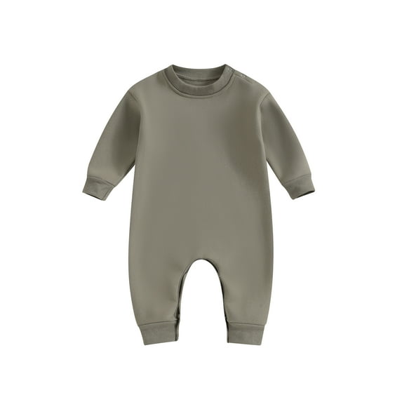 Jxzom Newborn Baby Boy Girl Fleece Romper Jumpsuit Solid Color Long Sleeve Thick Sweater One Piece  Warm Winter Outfit Clothes