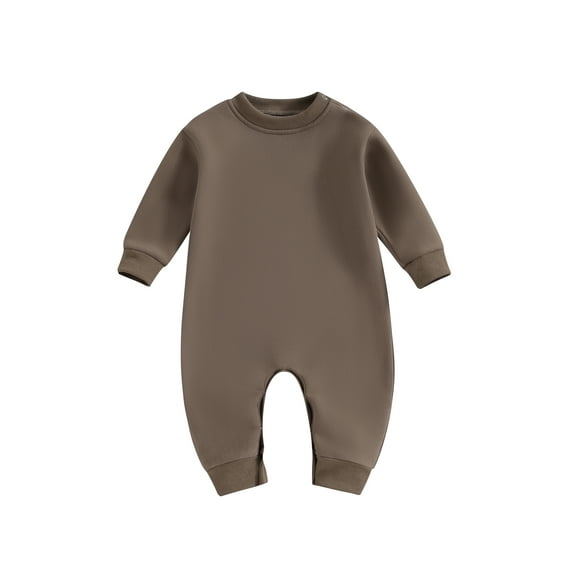 Jxzom Newborn Baby Boy Girl Fleece Romper Jumpsuit Solid Color Long Sleeve Thick Sweater One Piece Warm Winter Outfit Clothes