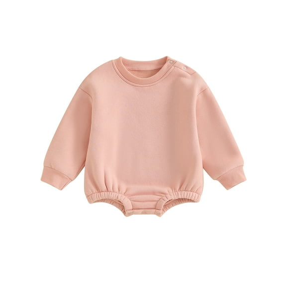 Jxzom Newborn Baby Boy Girl One Piece Fleece Romper Solid Color Long Sleeve Thick Sweatshirt Warm Winter Outfit Clothes