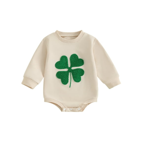 Jxzom Newborn Baby Boy Girl St. Patrick's Day Outfit 0 3 6 12 18 Months Lucky Clover Sweatshirt Romper Onesie Oversized Bodysuit