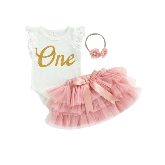 Jxzom Newborn Baby Girl 1st Birthday Outfit One Ruffle Sleeveless Lace Romper Tutu Dress 3 6 12 18 Months Cake Smash Clothes