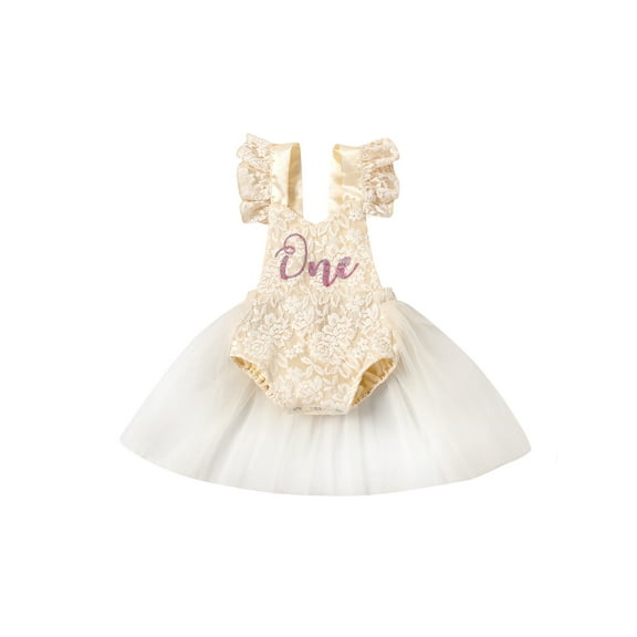 Jxzom Newborn Baby Girl 1st Birthday Outfit One Ruffle Sleeveless Lace Romper Tutu Dress Backless Jumpsuit Bodysuit Clothes