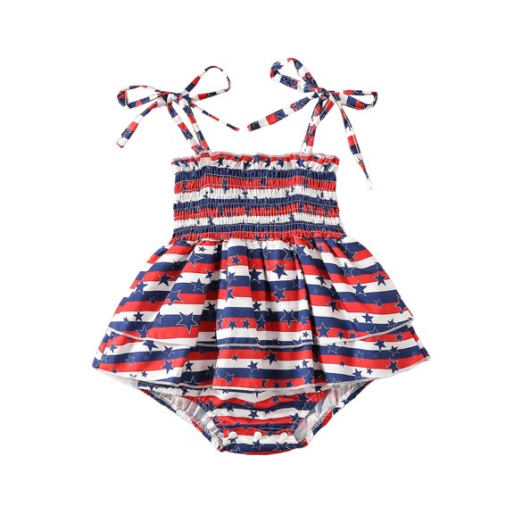 Jxzom Newborn Baby Girl 4th of July Outfit 3 6 9 12 Months Stars Stripes Sleeveless Romper Dress Independence Day Clothes