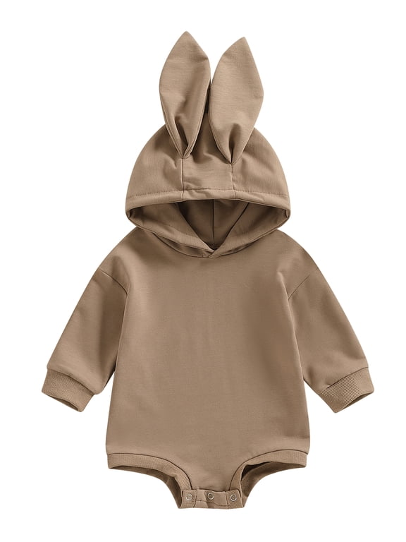 Newborn Baby Girl Boy Easter Outfit Rabbit Ear Hoodie Romper Oversized Sweatshirt Onesie Cute Infant Bunny Clothes 0-24M