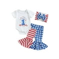 thumbnail image 1 of Jxzom Newborn Baby Girl My First 4th Of July Outfit 3 6 12 18 Months Short Sleeve Romper Romper Shirt Top Flare Pants Headband Set, 1 of 8